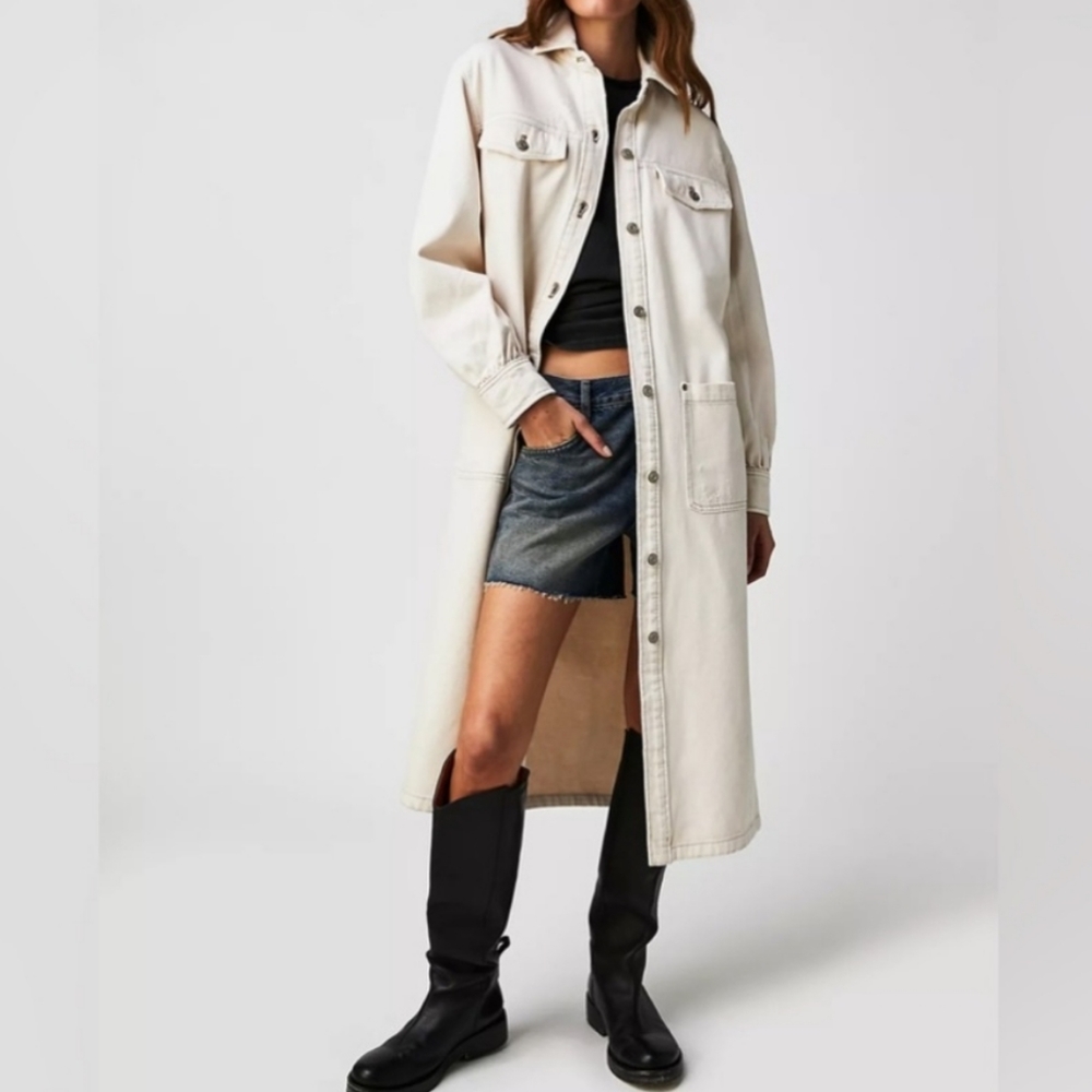 Free People Anna Lou Denim Duster Ivory NWT - Picture 6 of 14